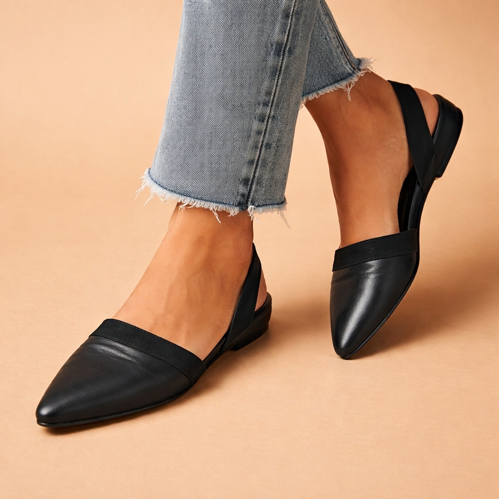 Shoe The Bear Black Pointed Toe Leather Flats D’Orsay Minimal Chic EUC